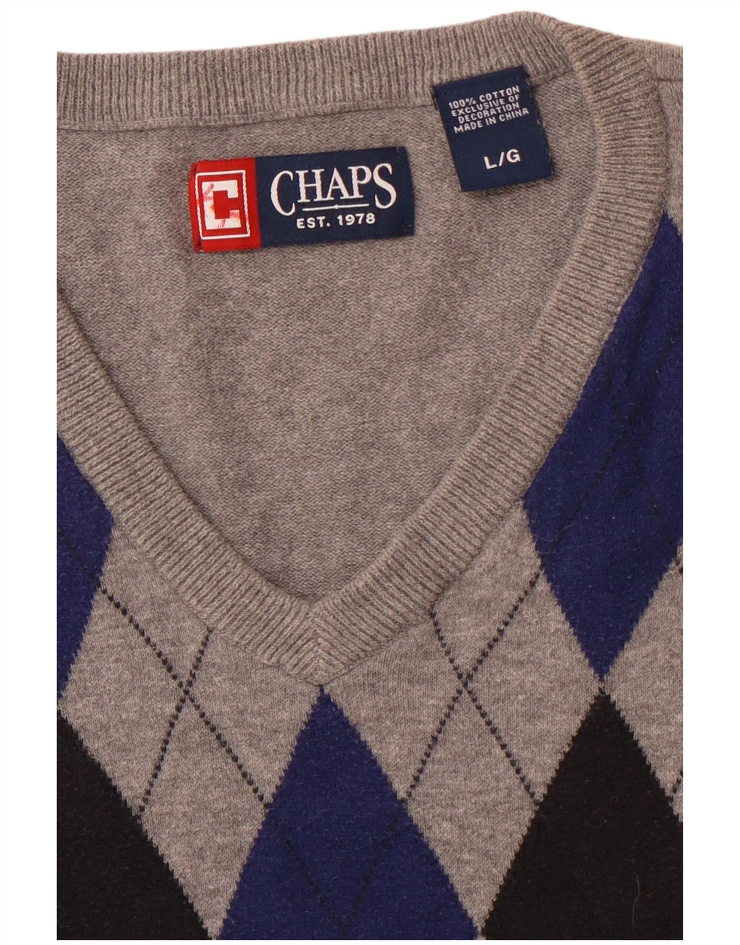 CHAPS Muški prsluk bez rukava Large Grey Argyle/Diamond Cotton