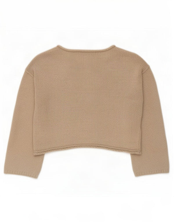 Zara ženski kratki kardigan pulover UK 10 Small Beige Cotton