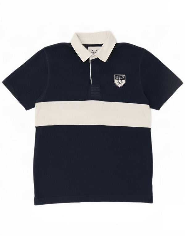 Crew Clothing Mens Graphic Polo Shirt XL Navy Blue Colourblock Cotton