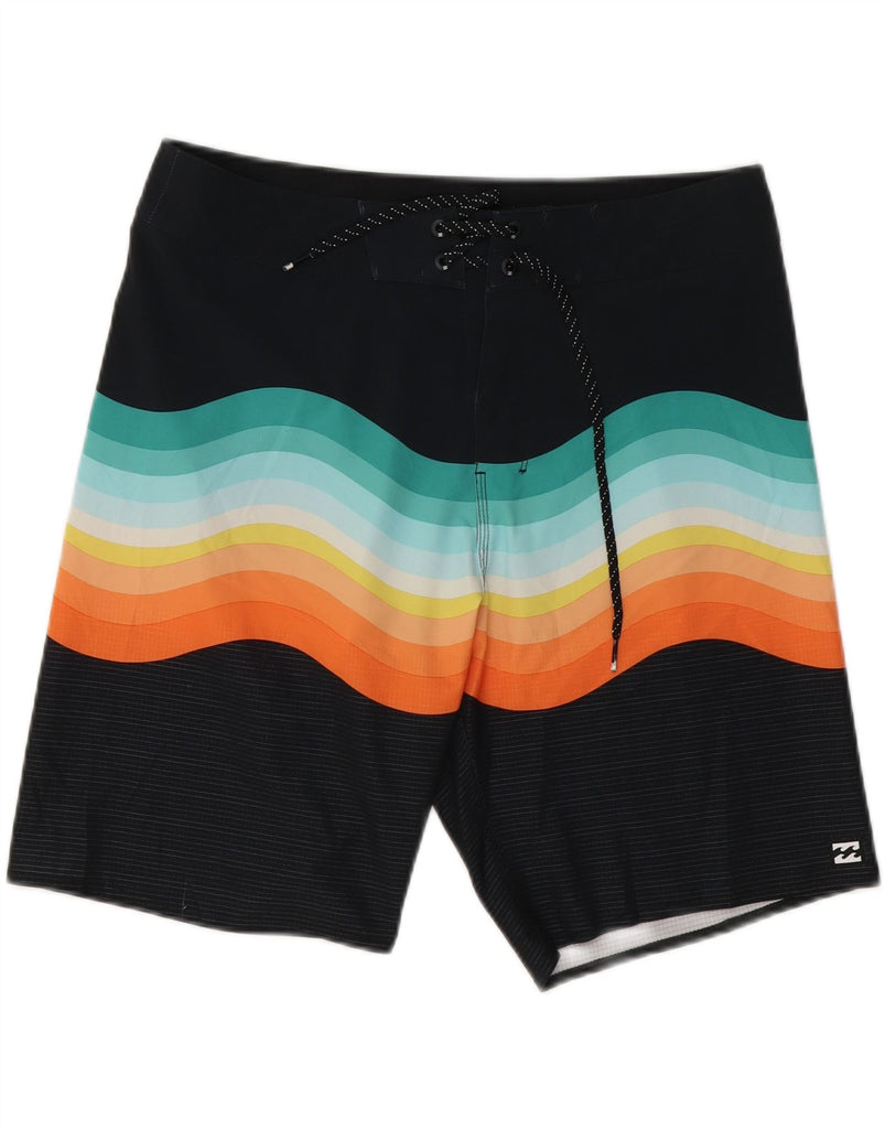 BILLABONG Womens Swimming Shorts Medium  Multicoloured Striped Polyester Vintage Billabong and Second-Hand Billabong from Messina Hembry 