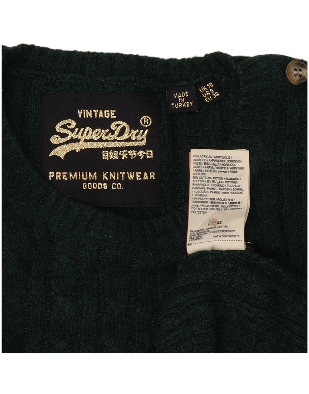 SUPERDRY ženski džemper s morskim izrezom UK 10 Mali zeleni akril