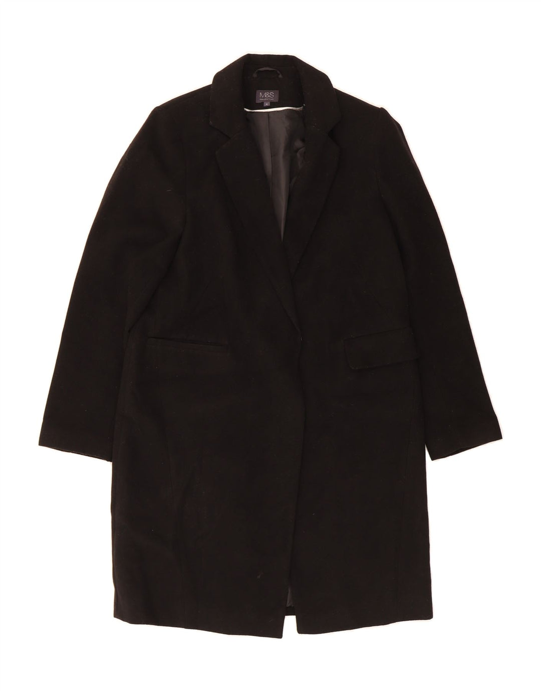 MARKS & SPENCER Womens Overcoat UK 12 Medium Black Polyester Vintage Marks & Spencer and Second-Hand Marks & Spencer from Messina Hembry 