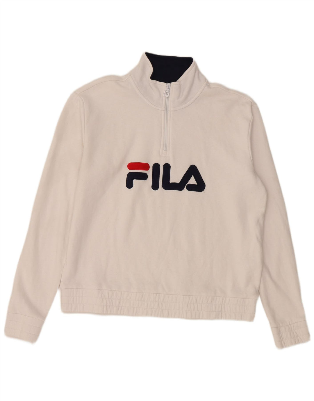 FILA Ženska majica s kratkim izrezom s patentnim zatvaračem UK 16 Veliki bijeli pamuk