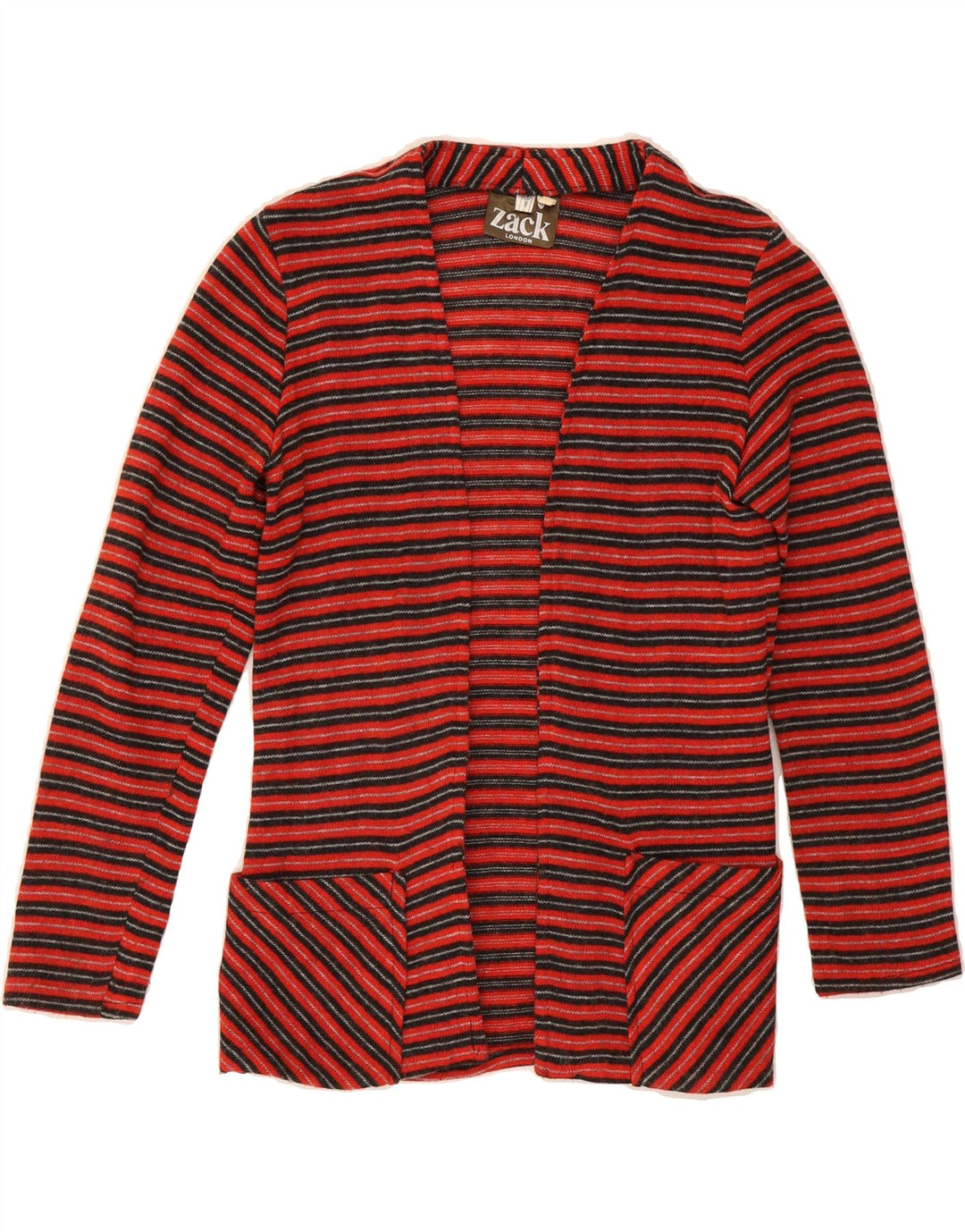 VINTAGE Womens Cardigan Top UK 14 Medium Red Striped Vintage Vintage and Second-Hand Vintage from Messina Hembry 