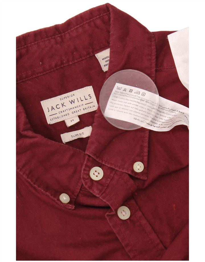 Jack Wills muška uska košulja srednjeg kroja od pamuka bordo boje