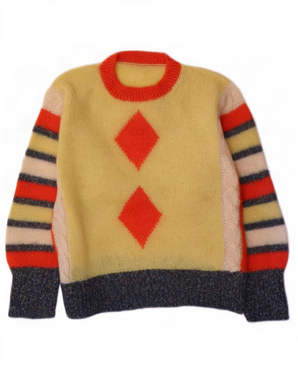 Vintage ženski džemper s okruglim izrezom UK 16 Veliki žuti Argyle/Diamond