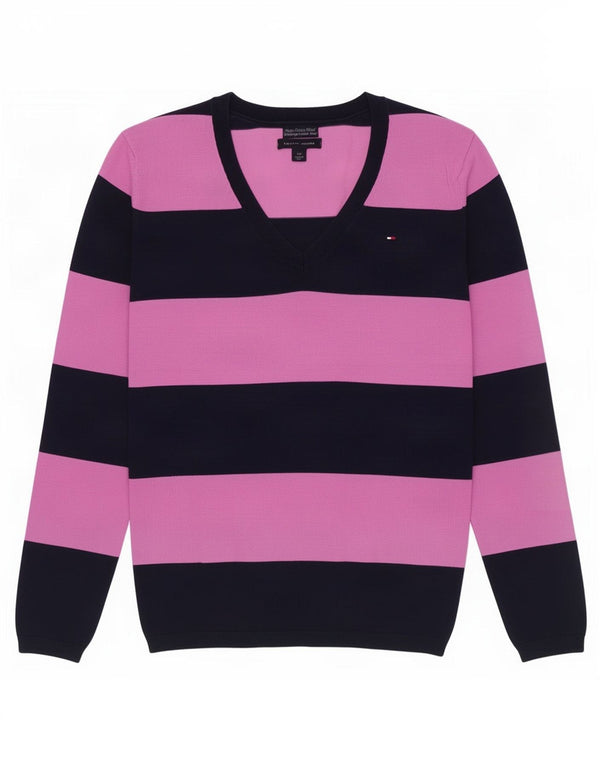 Tommy Hilfiger Ženski džemper s V-izrezom UK 10 Mali pamuk na ružičaste pruge