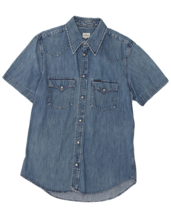 Calvin Klein Jeans Ženska traper košulja kratkih rukava UK 18 XL Plavi pamuk