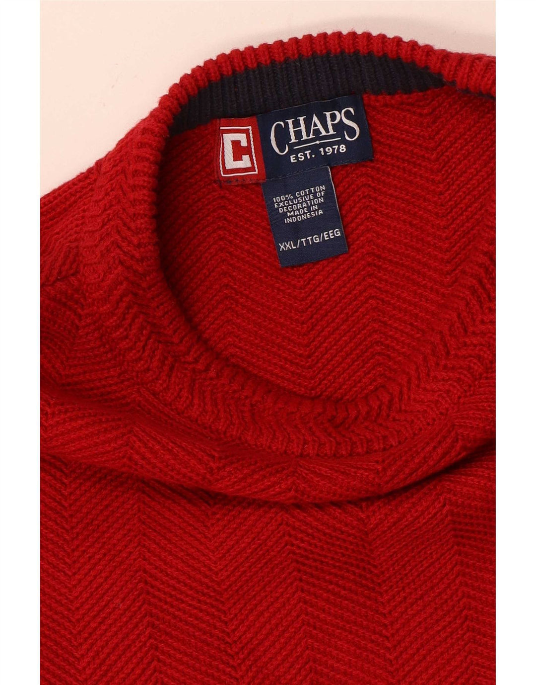 Chaps, muški džemper s okruglim izrezom 2XL, crveni pamuk s ribljom kosti