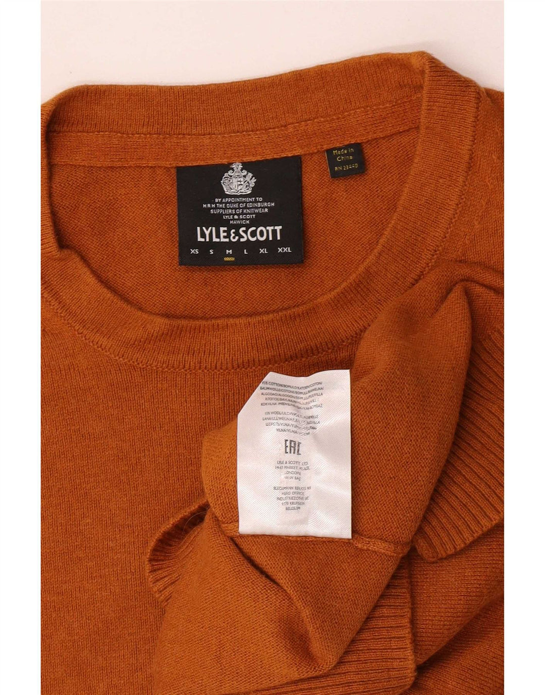Lyle & Scott muški džemper s okruglim izrezom, srednji narančasti pamuk
