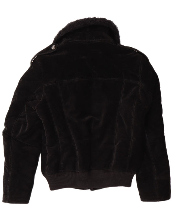 VINTAGE ženska šerpa jakna UK 12 Srednja crna viskoza