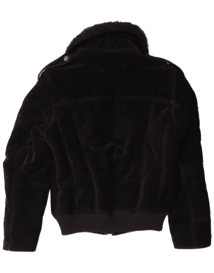 VINTAGE ženska šerpa jakna UK 12 Srednja crna viskoza