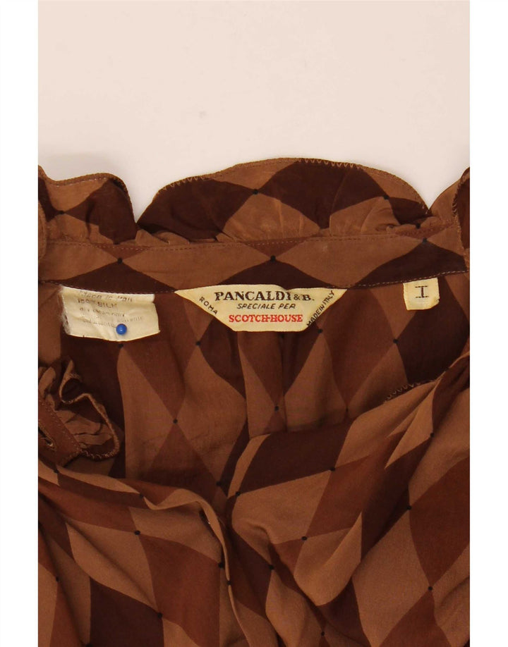 Pancaldi & B ženska košulja bluza UK 12 srednje smeđa argyle/dijamantna svila