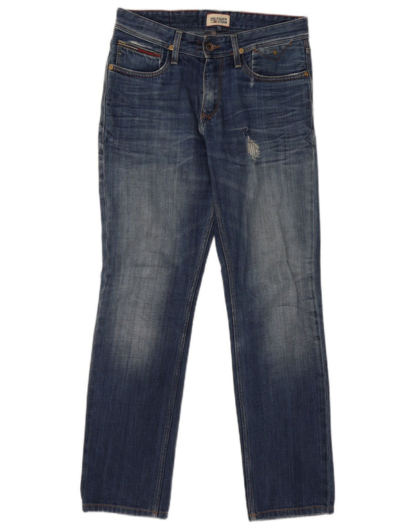 TOMMY HILFIGER Muške ravne traperice s oštećenjem W30 L32 Plavi pamuk