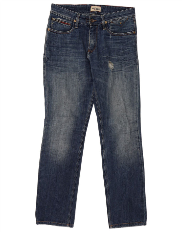 TOMMY HILFIGER Muške ravne traperice s oštećenjem W30 L32 Plavi pamuk