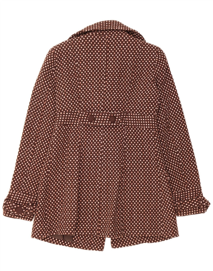 Vintage ženski kaput s dvorednim kopčanjem UK 12 Srednje smeđa vuna na točkice