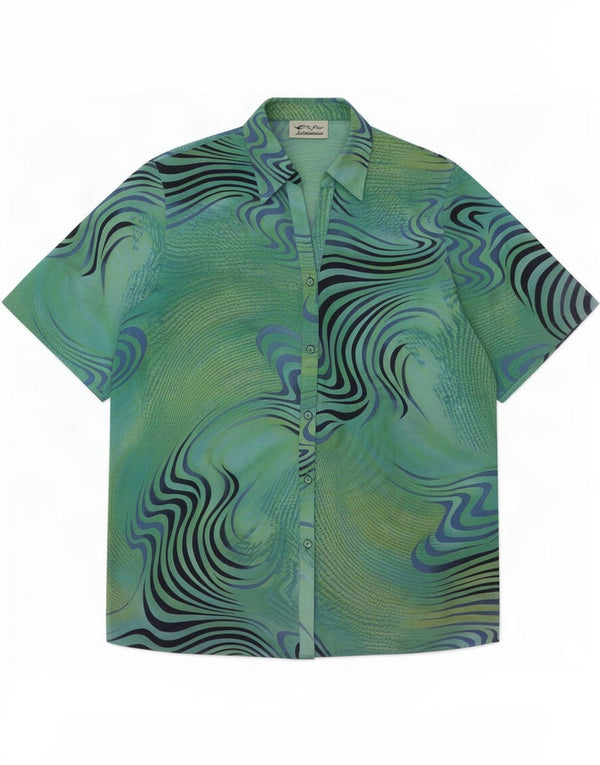 Erto Womens Abstract Pattern Short Sleeve Shirt EU 38 Medium Green