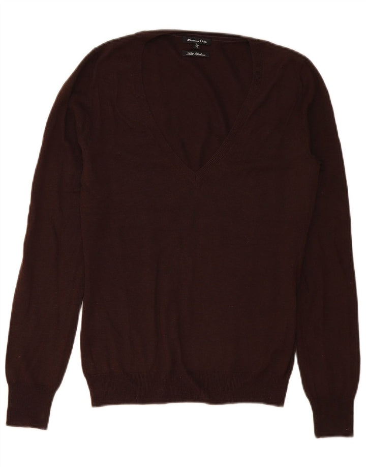 Ženski džemper s V-izrezom Massimo Dutti UK 10 Mala smeđa svila
