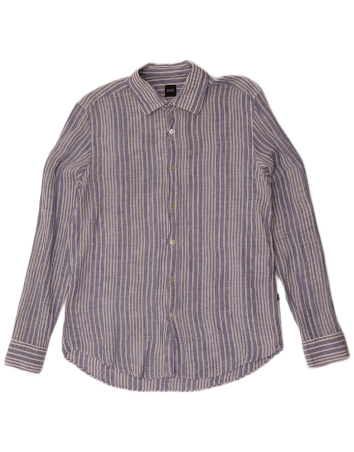 Hugo Boss Muška košulja Large Blue Pinstripe Lan