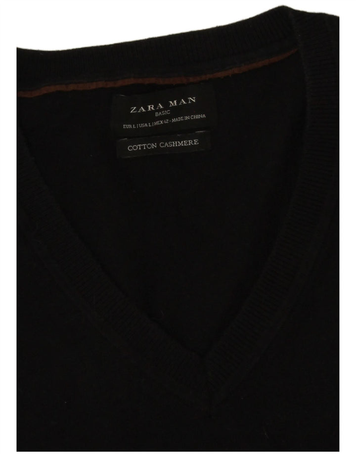 Zara muški pulover s V-izrezom, veliki crni pamuk