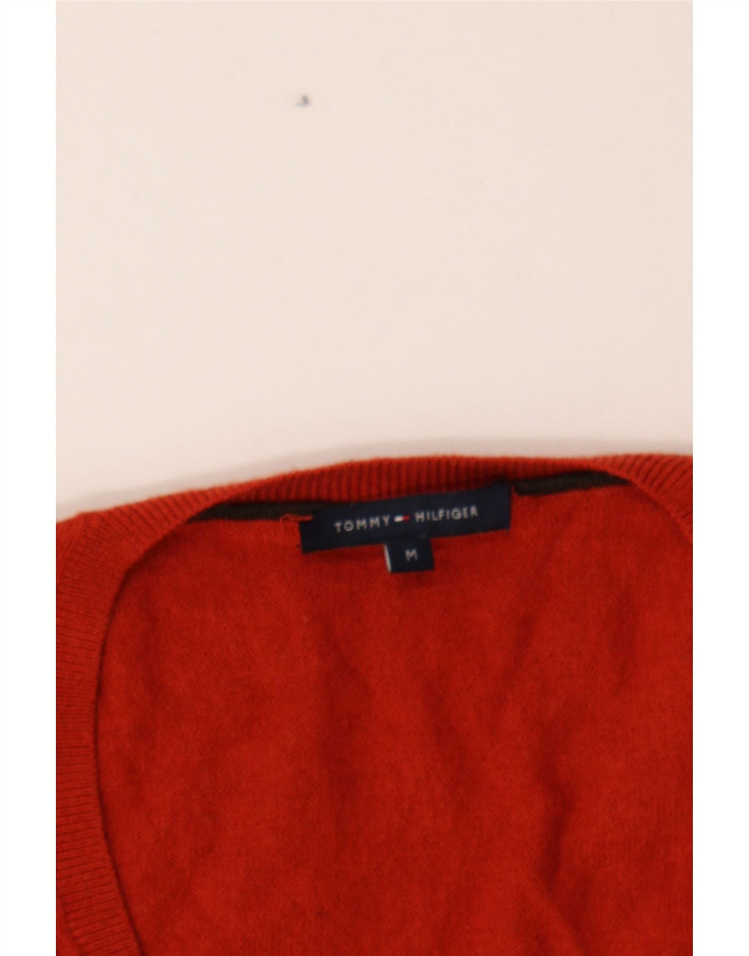 TOMMY HILFIGER Womens V-Neck Jumper Sweater UK 12 Medium Red Wool Vintage Tommy Hilfiger and Second-Hand Tommy Hilfiger from Messina Hembry 