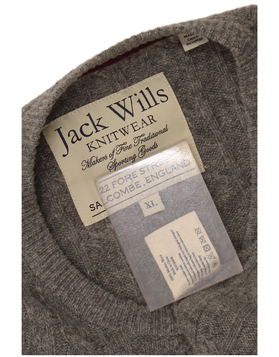 JACK WILLS Muški džemper s okruglim izrezom XL od sive merino vune