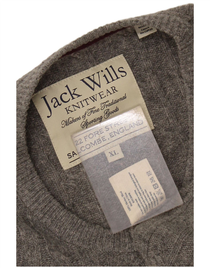 JACK WILLS Muški džemper s okruglim izrezom XL od sive merino vune