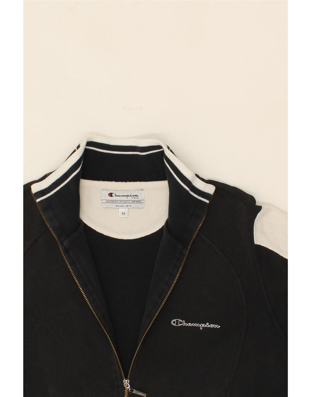 CHAMPION Womens Tracksuit Top Jacket UK 14 Medium Black Colourblock Cotton Vintage Champion and Second-Hand Champion from Messina Hembry 