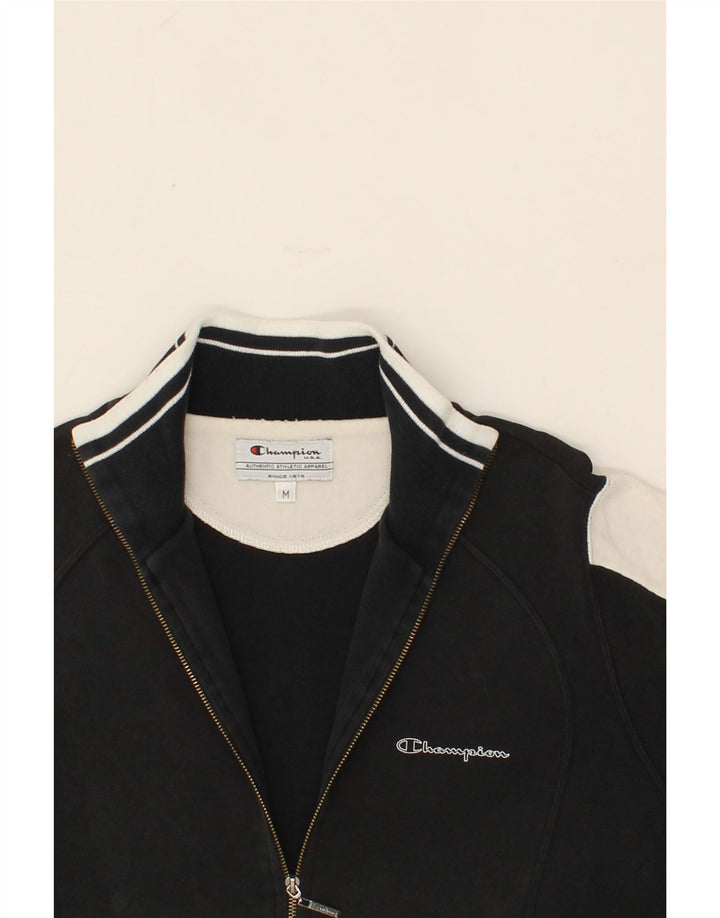 CHAMPION Womens Tracksuit Top Jacket UK 14 Medium Black Colourblock Cotton Vintage Champion and Second-Hand Champion from Messina Hembry 