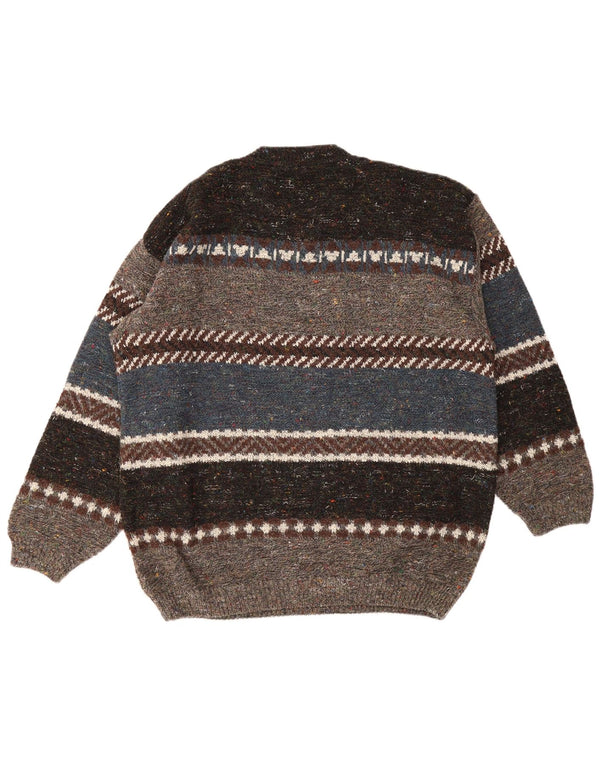 Vintage muški džemper s okruglim izrezom 2XL raznobojni prugasti akril