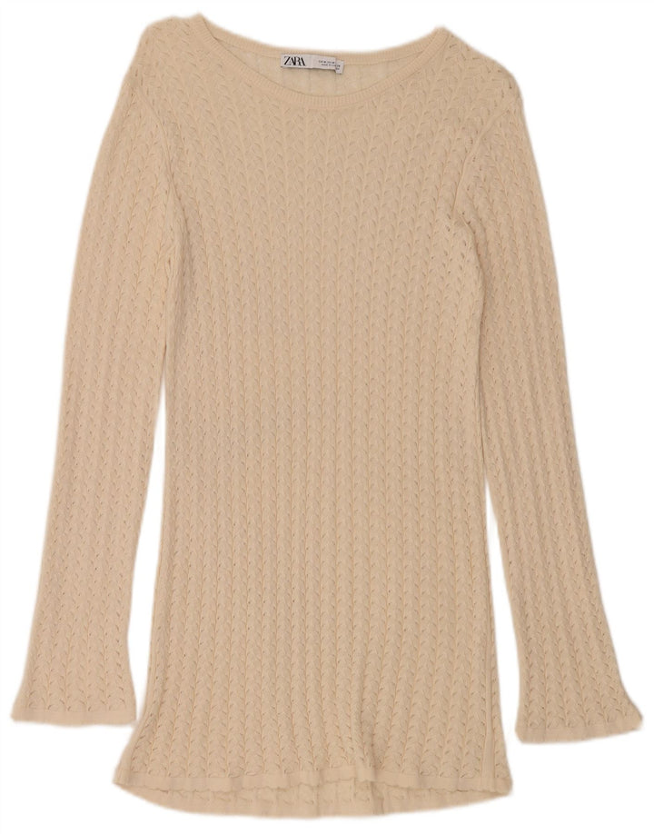 Zara ženski džemper s dugim veznim izrezom UK 12 srednje bijele boje