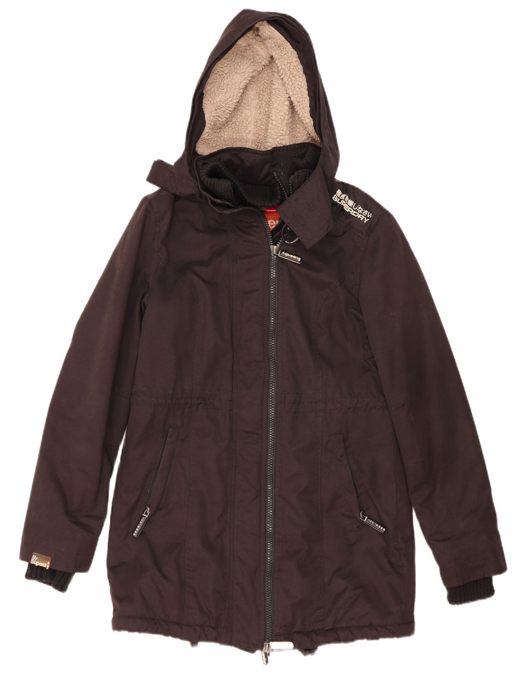 Superdry ženska jakna parka s kapuljačom Windparka UK 14 srednji crni poliester