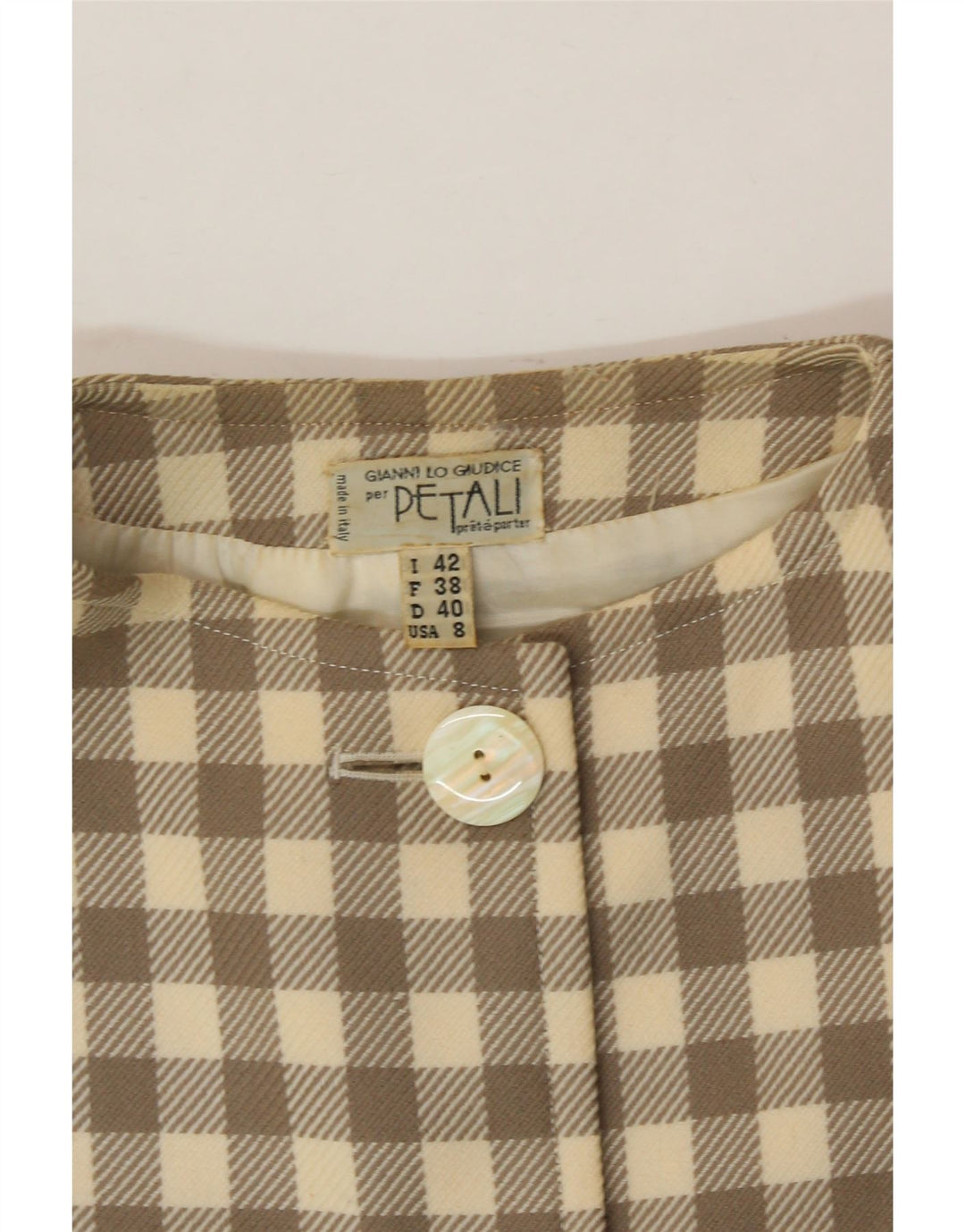 GIANNI LO GIUDICE Womens Oversized Overcoat IT 42 Medium Beige Gingham Vintage Gianni Lo Giudice and Second-Hand Gianni Lo Giudice from Messina Hembry 