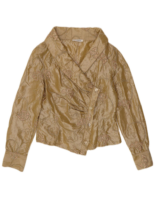 Naracamicie ženska kratko košulja bluza UK 12 srednje bež cvjetni poliester