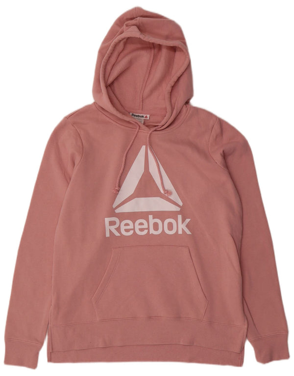 REEBOK Womens Graphic Hoodie Jumper UK 14 Medium Pink Cotton