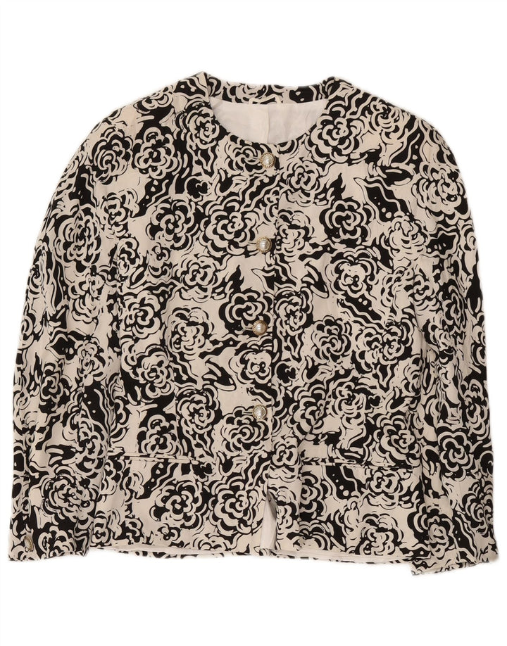 Max Mara ženski sako sa 4 gumba UK 12 Srednje bijeli cvjetni poliester