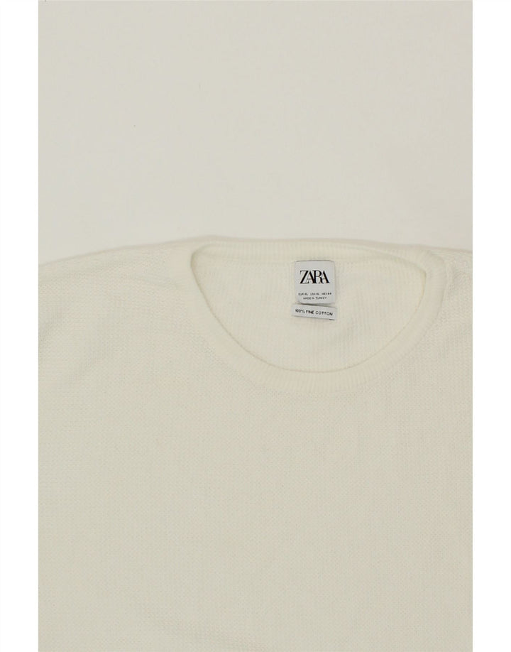 ZARA Mens Crew Neck Jumper Sweater XL White Cotton Vintage Zara and Second-Hand Zara from Messina Hembry 