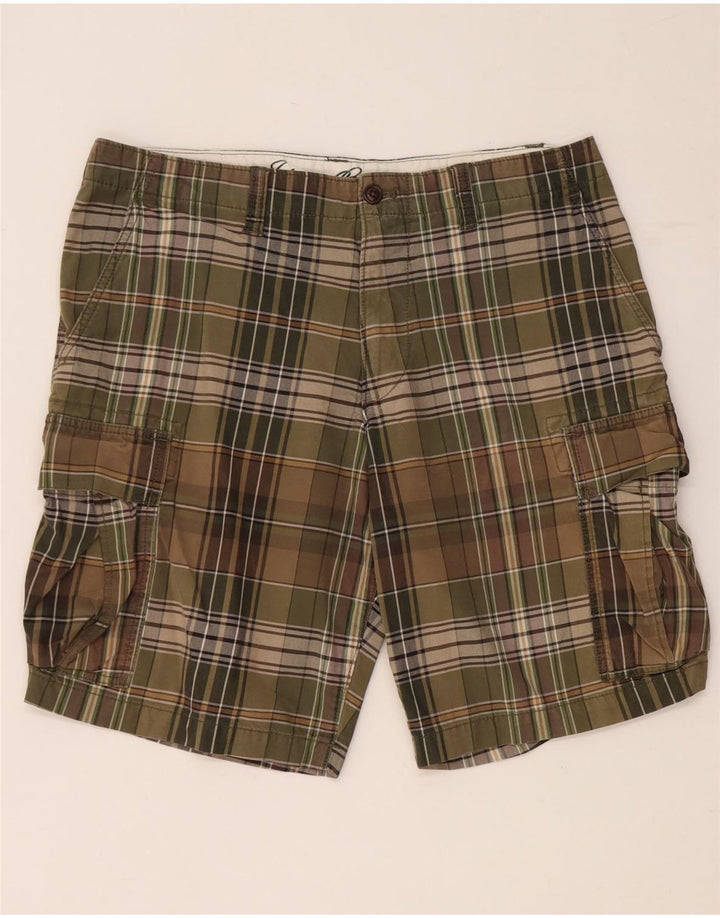 EDDIE BAUER Muške kargo kratke hlače W35 veliki kaki karirani pamuk