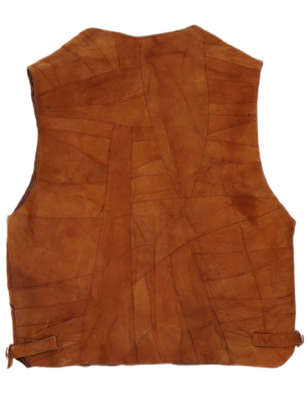 Vintage muški prsluk od brušene kože, velika smeđa patchwork koža