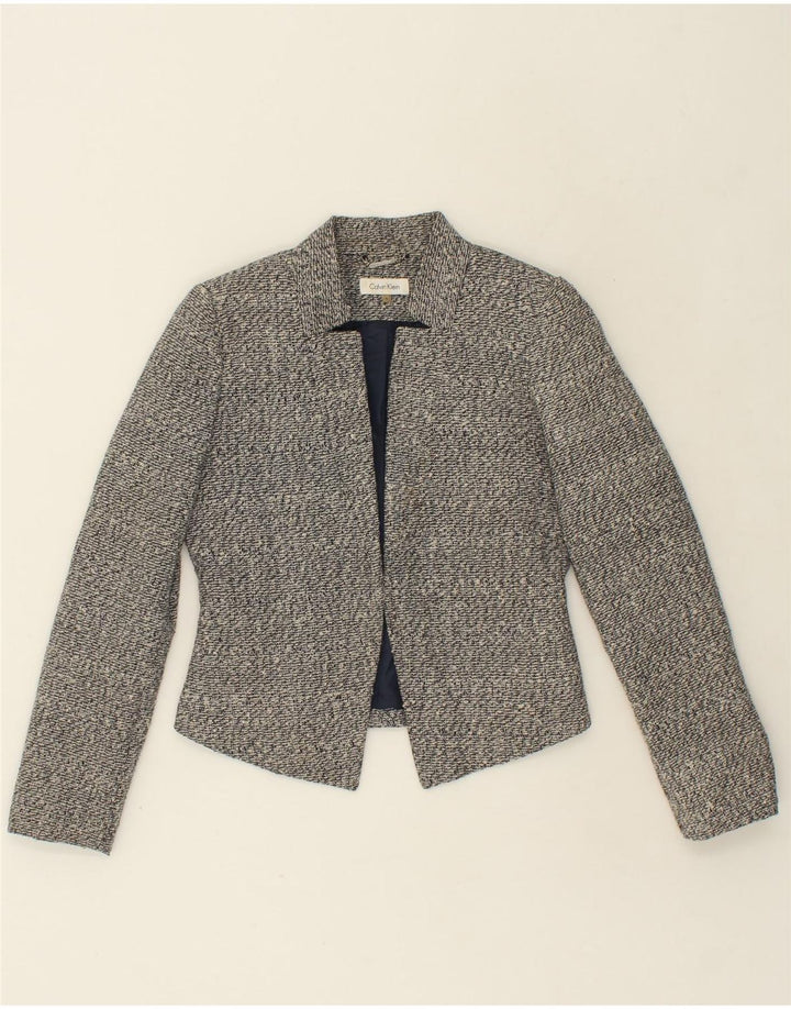CALVIN KLEIN Womens Crop Blazer Jacket US 4 Small Grey Polyester Vintage Calvin Klein and Second-Hand Calvin Klein from Messina Hembry 