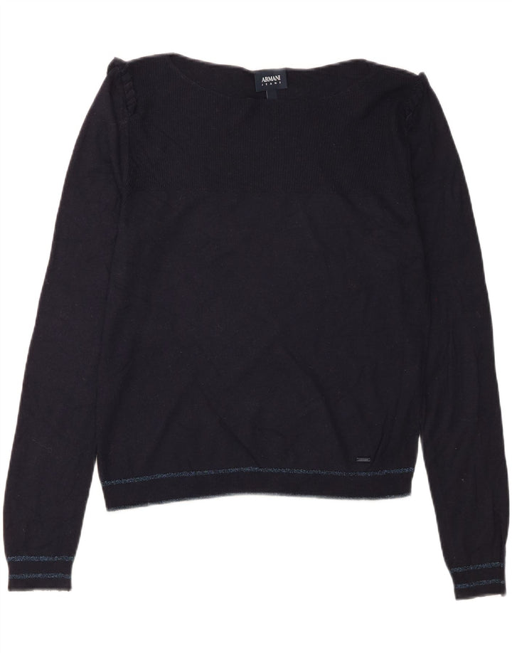 ARMANI Womens Boat Neck Jumper Sweater IT 44 Medium Navy Blue Vintage Armani and Second-Hand Armani from Messina Hembry 