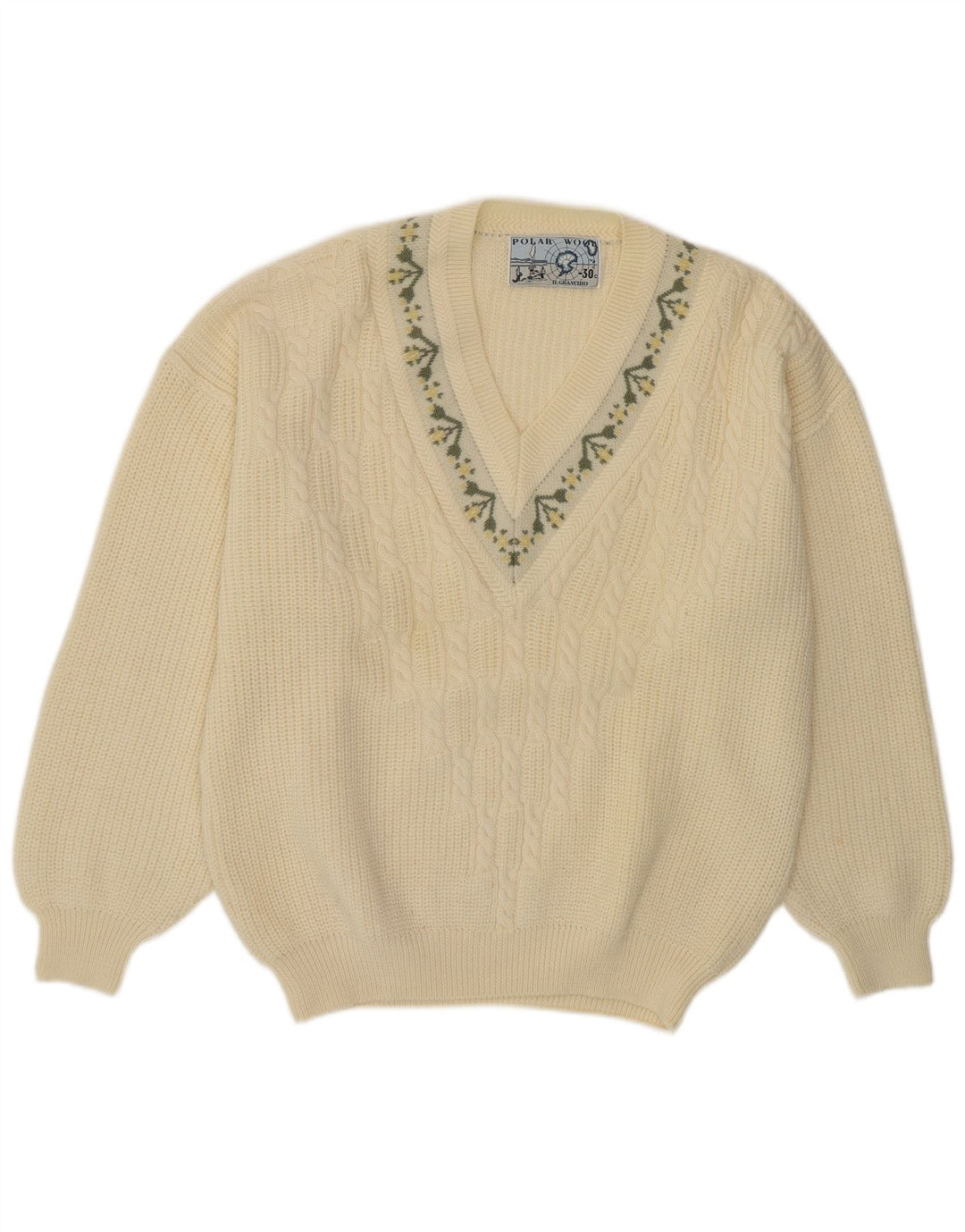 Muški džemper s V-izrezom XL od bijele cvjetne nove vune Il Granchio