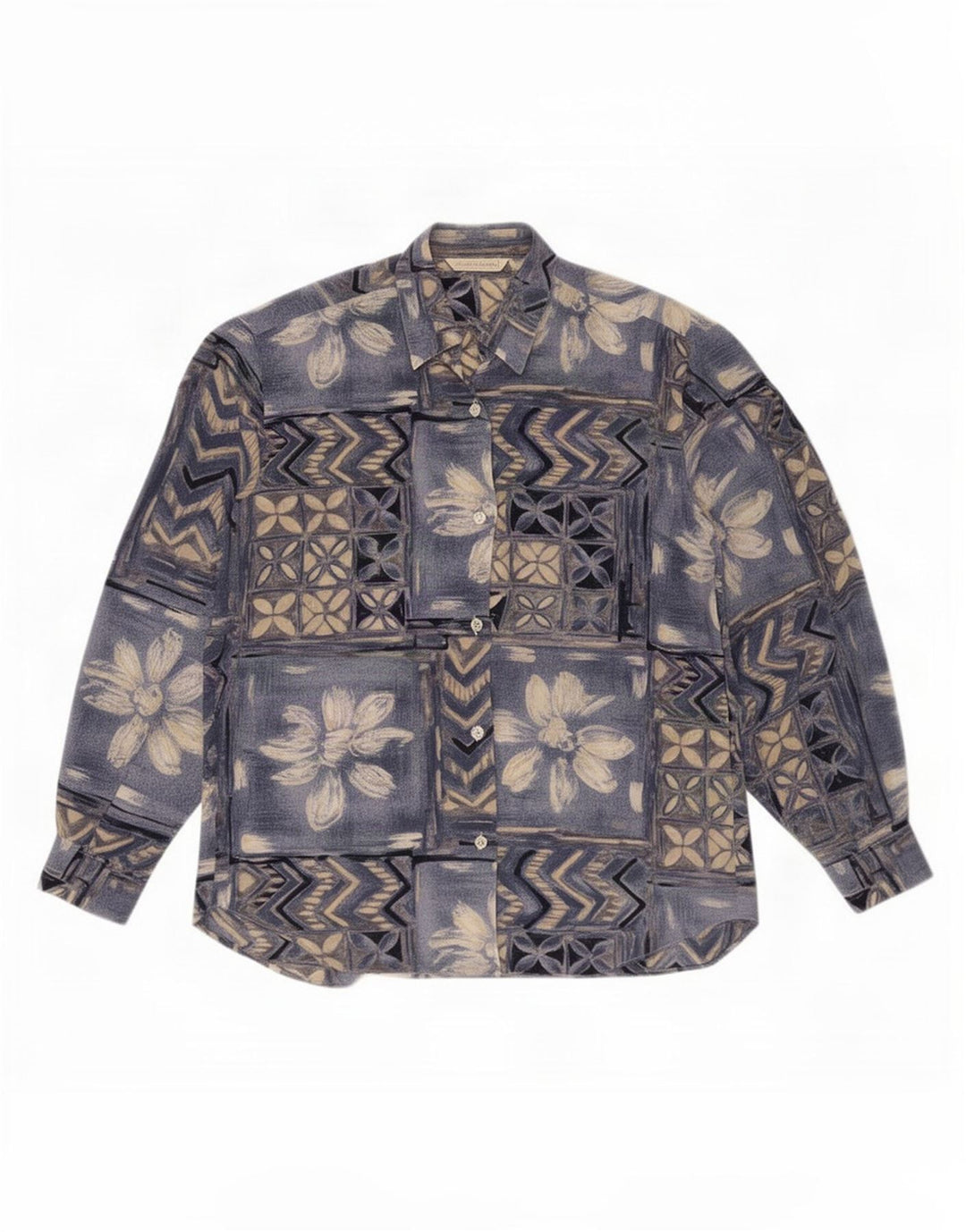 Vintage ženska košulja bluza IT 42 srednje plava patchwork svila
