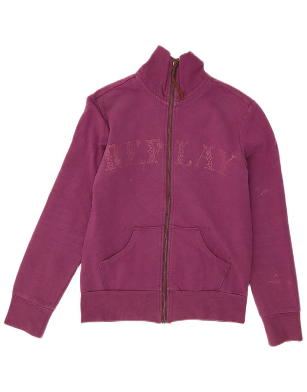 Replay Womens Graphic Tracksuit Top Jacket UK 10 Small Purple Cotton