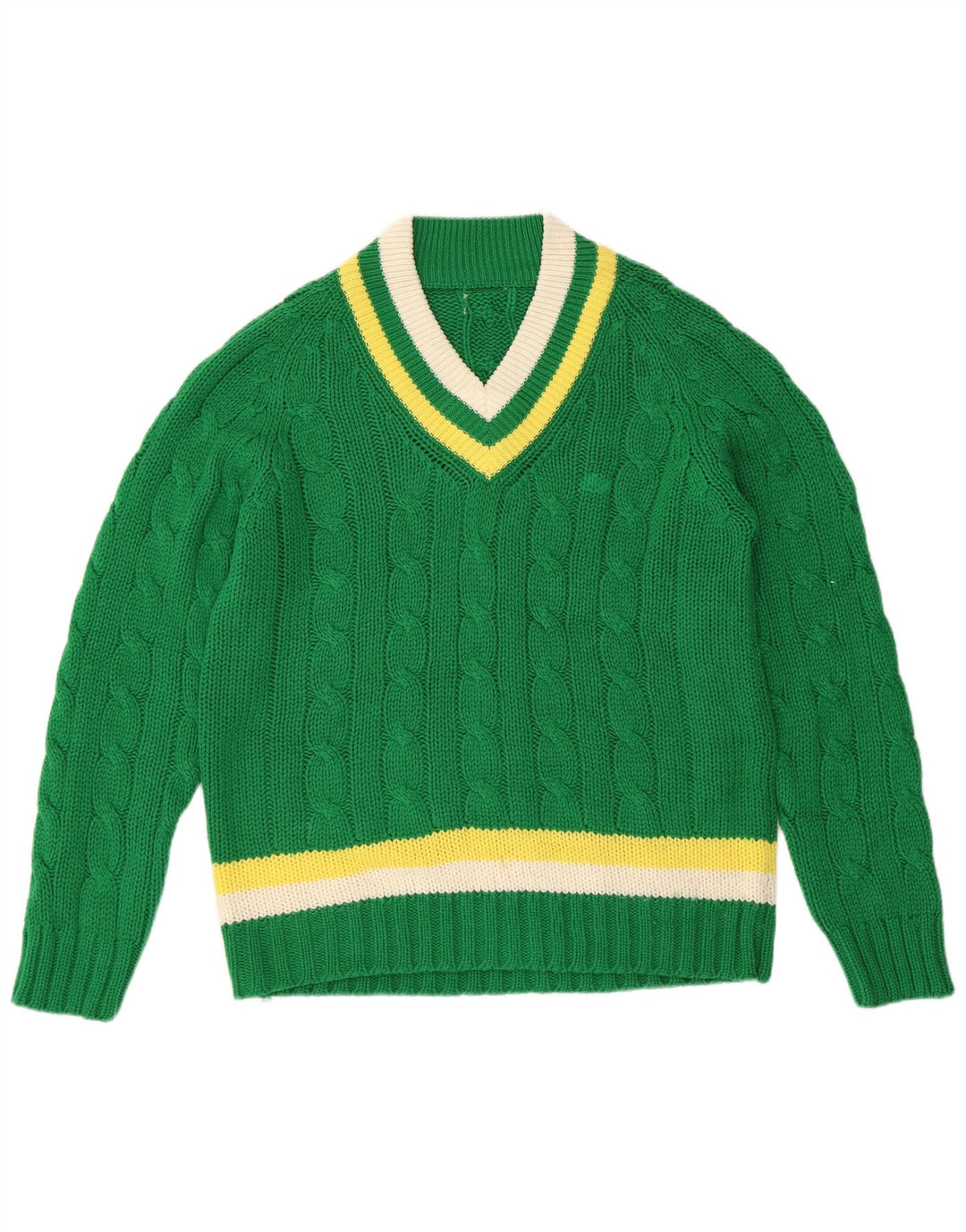 VINTAGE ženski džemper s V-izrezom UK 16 Velike zelene pruge