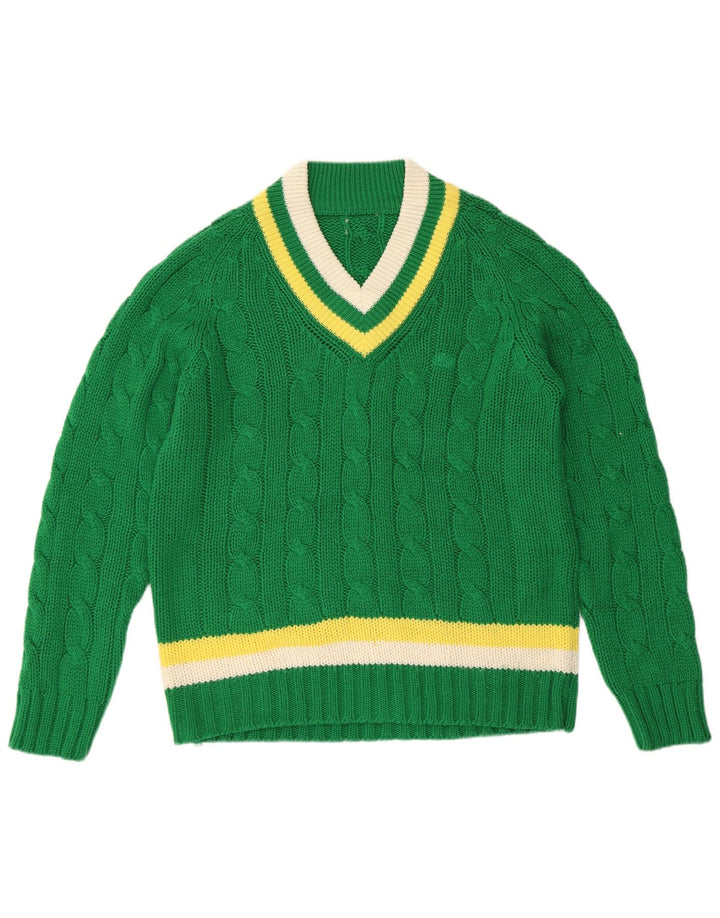 VINTAGE ženski džemper s V-izrezom UK 16 Velike zelene pruge