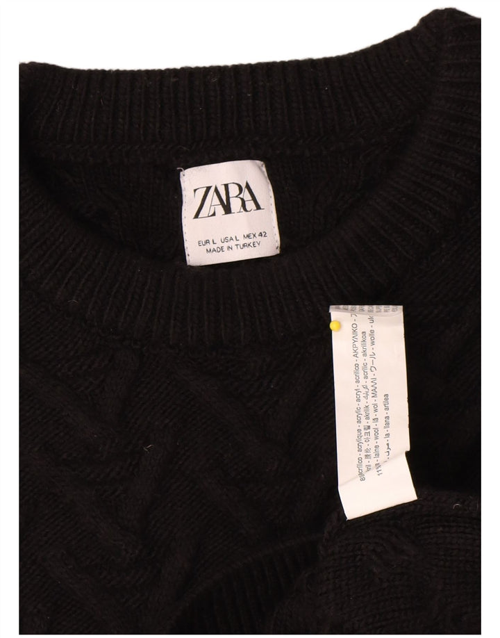 Zara muški pulover s okruglim izrezom, veliki crni akril