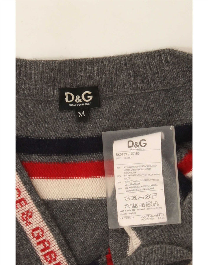 Dolce & Gabbana muški grafički kardigan džemper srednje sive vune na pruge