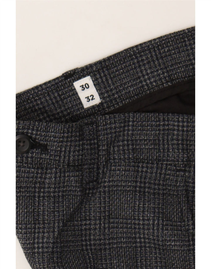 JACK & JONES Mens Slim Chino Trousers W30 L32 Grey Check Polyester Vintage Jack & Jones and Second-Hand Jack & Jones from Messina Hembry 