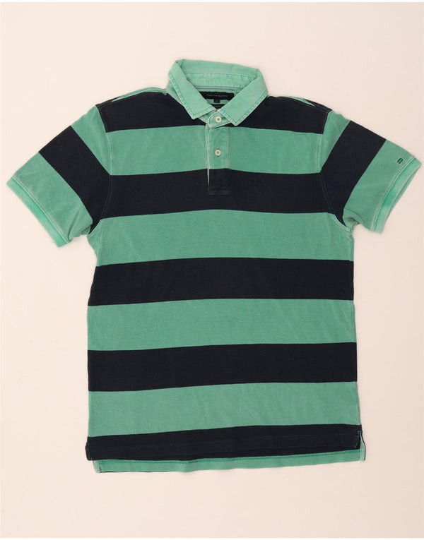 TOMMY HILFIGER Mens Slim Fit Polo Shirt XL Green Striped Cotton